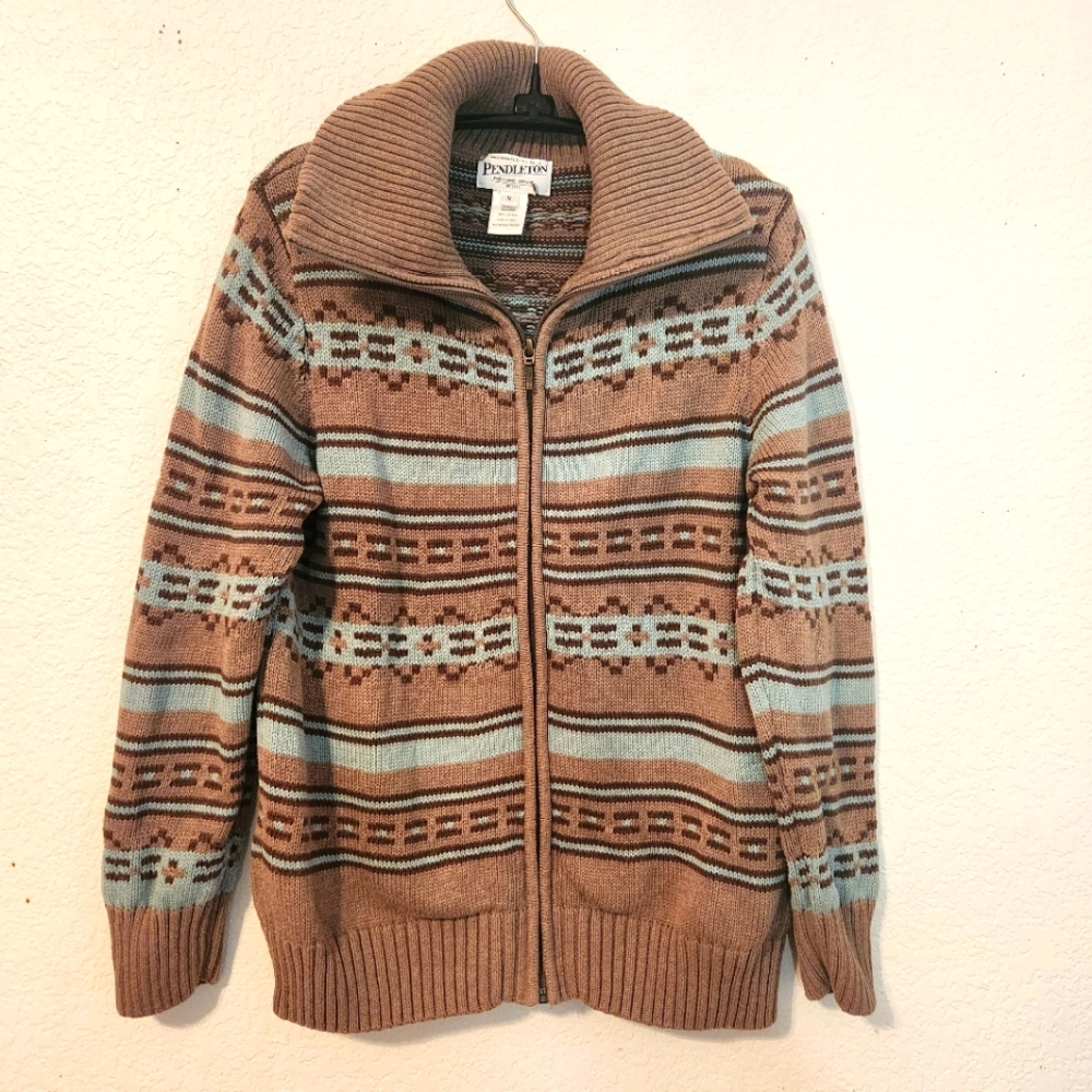 Pendleton 100% Cotton Zip-Up with Ribbed Collar, Size MPβ